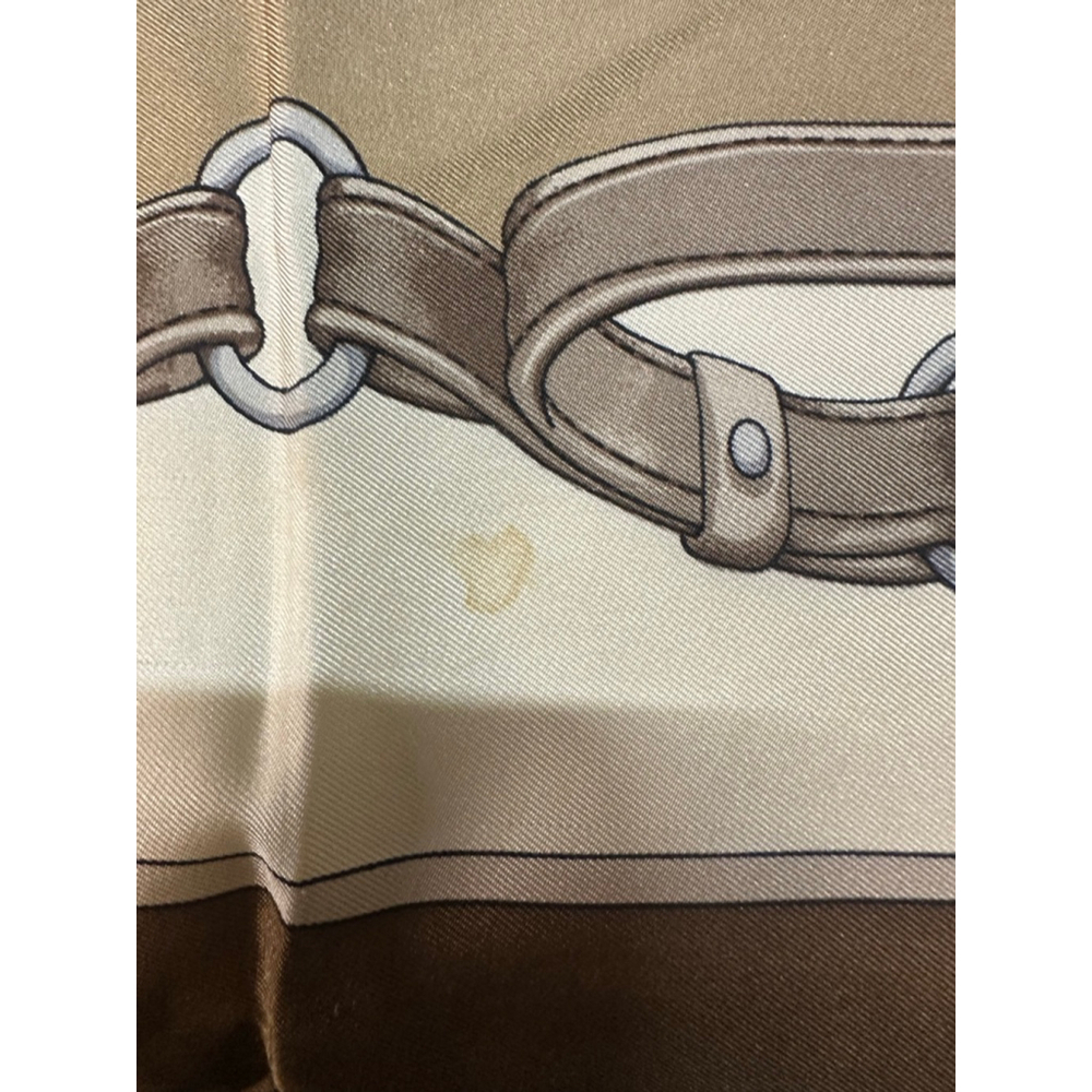 Women's Celine Beige & Brown Horse Print Silk Scarf One Size - Picture 4 of 7